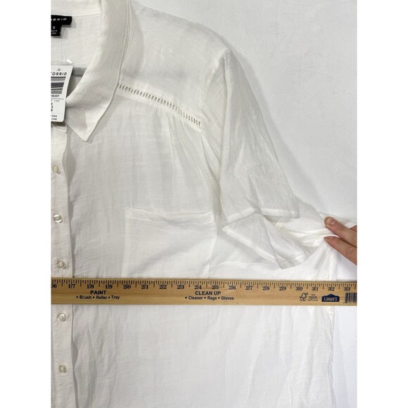 Torrid Lindsay Crochet Inset Shirt Size 5/5X Cloud White Button Front Gauze NEW - Picture 10 of 11